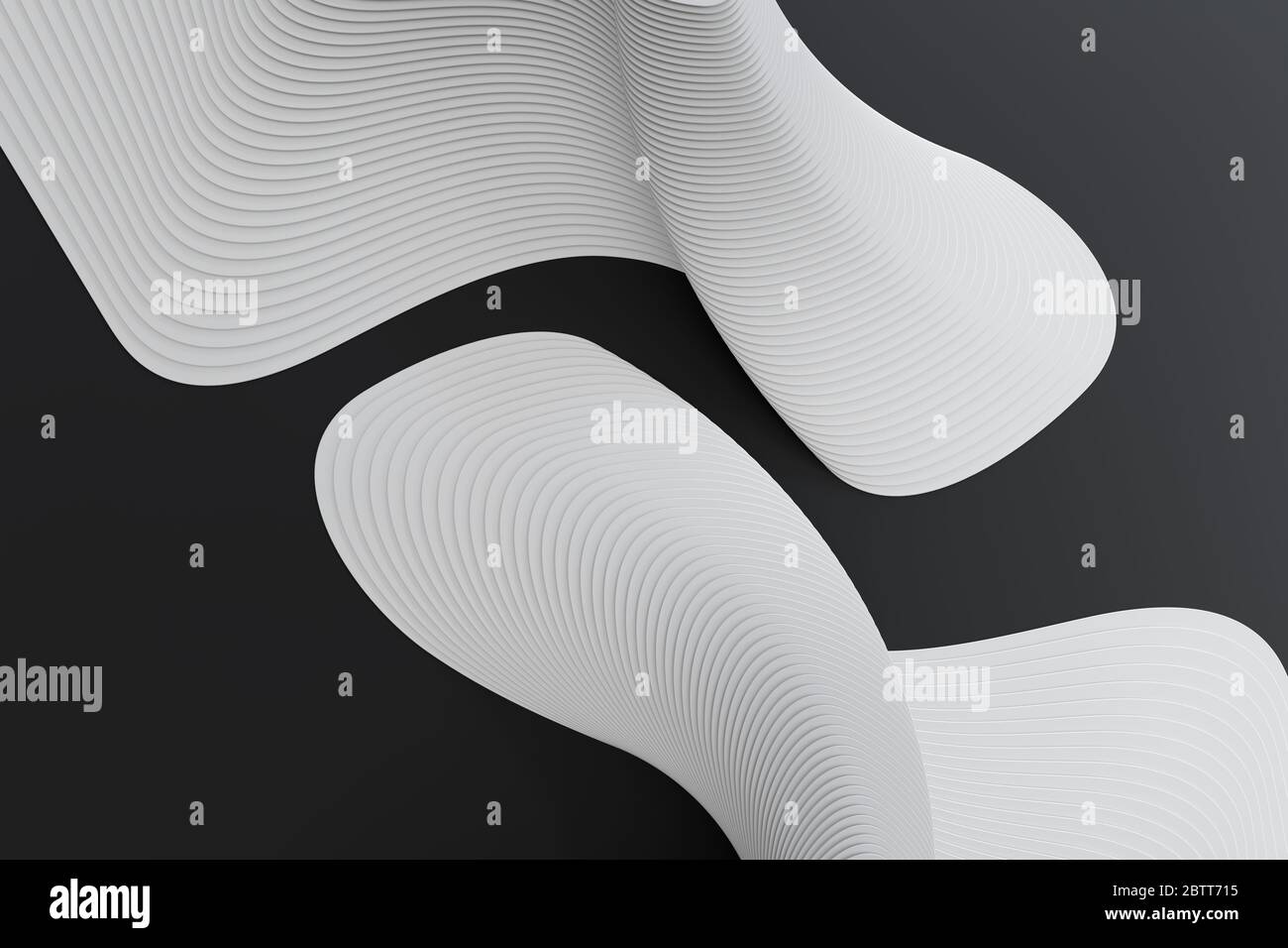 Rendu 3D des lignes courbes abstraites blanches sur une surface noire Banque D'Images