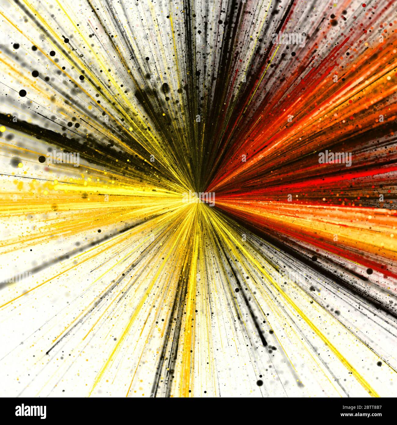 Explosion de peintures jaunes, noires et orange sur fond blanc Banque D'Images