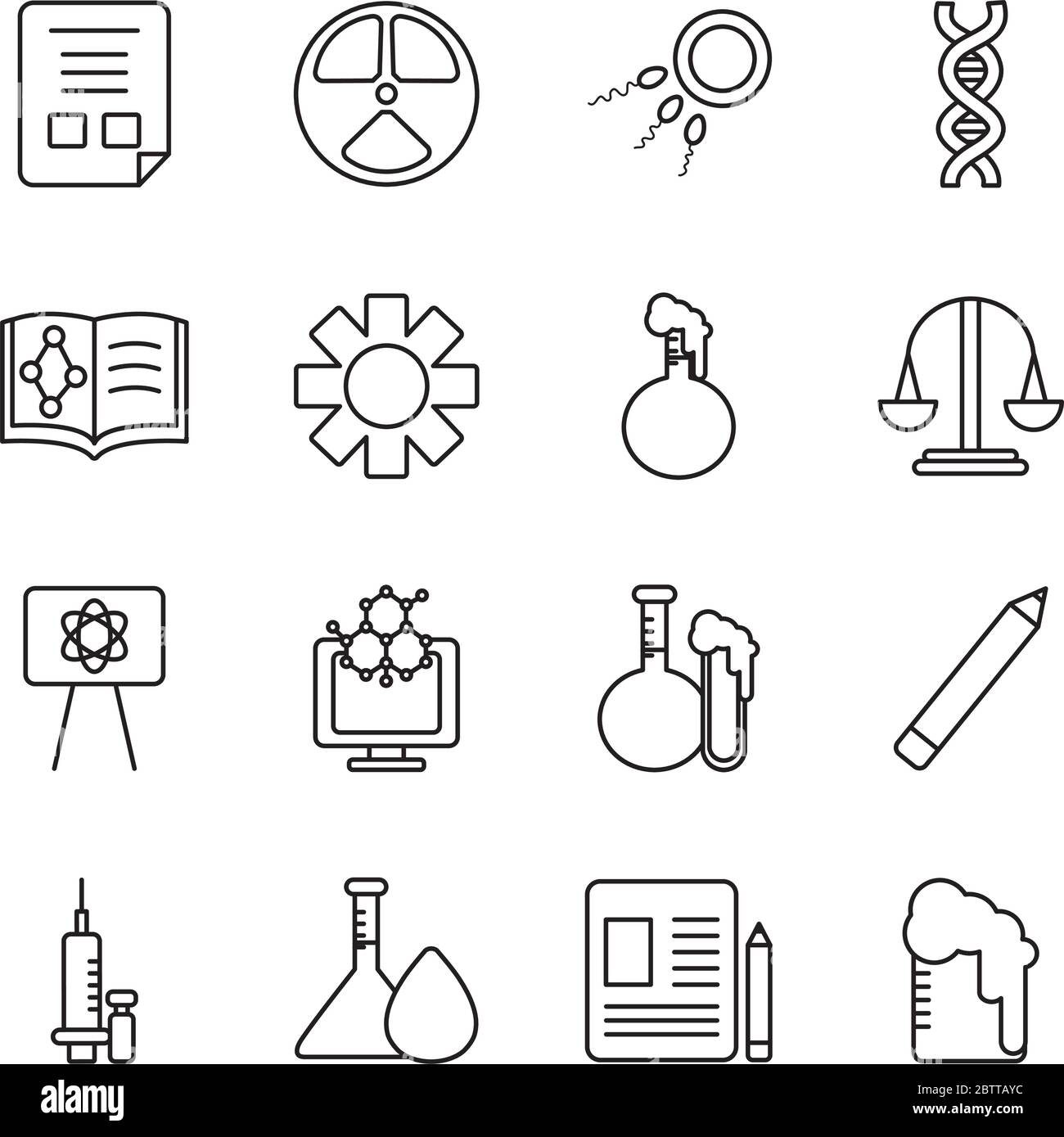 symbole nucléaire et icône de biochimie sur fond blanc, style de ligne, illustration vectorielle Illustration de Vecteur