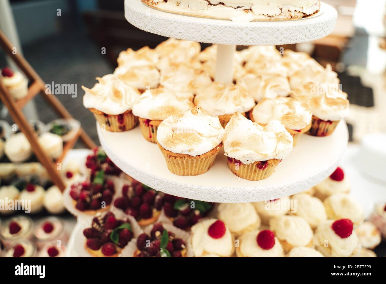 Delicieux Petits Gateaux Servis Sur Les Plateaux Du Buffet Divers Desserts Au Gateau De Fete Concept De Celebration Fete Anniversaire Ou Mariage Photo Stock Alamy
