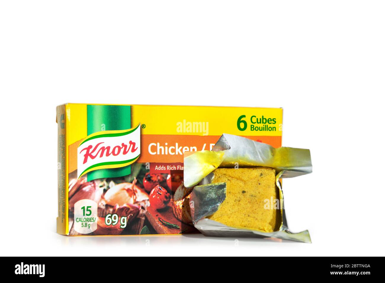 Cubes de Knorr, base de soupe, poulet Banque D'Images