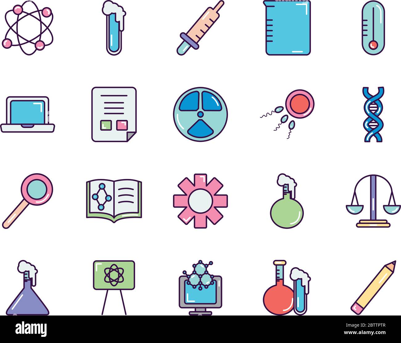ordinateur portable et icône de biochimie sur fond blanc, style de couleur de ligne, illustration vectorielle Illustration de Vecteur