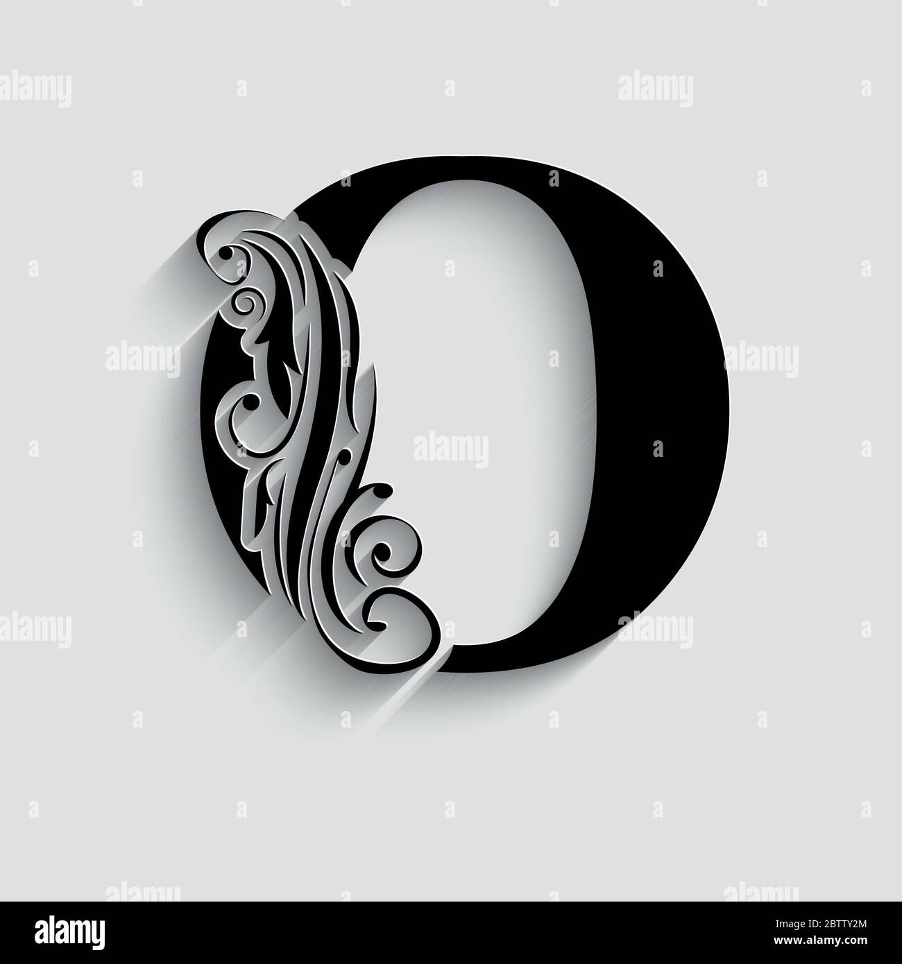 Lettre O. alphabet floral noir. Belle lettre majuscule avec ombre Illustration de Vecteur