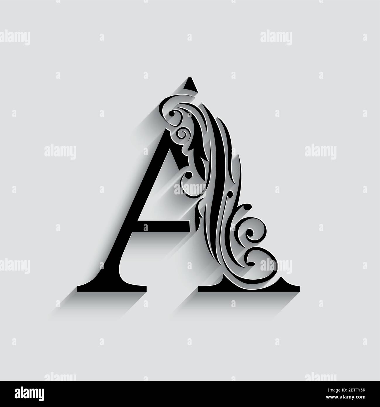 Lettre A. alphabet floral noir. Belle lettre majuscule avec ombre Image  Vectorielle Stock - Alamy