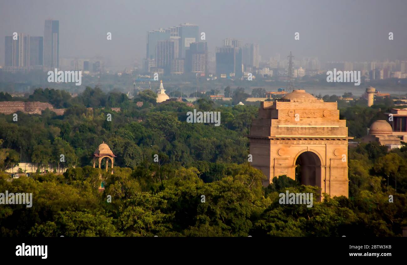 Mémorial de guerre de la porte de l'Inde à New Delhi, Inde UN monument commémoratif de guerre en l'honneur des soldats de l'armée britannique indienne Banque D'Images