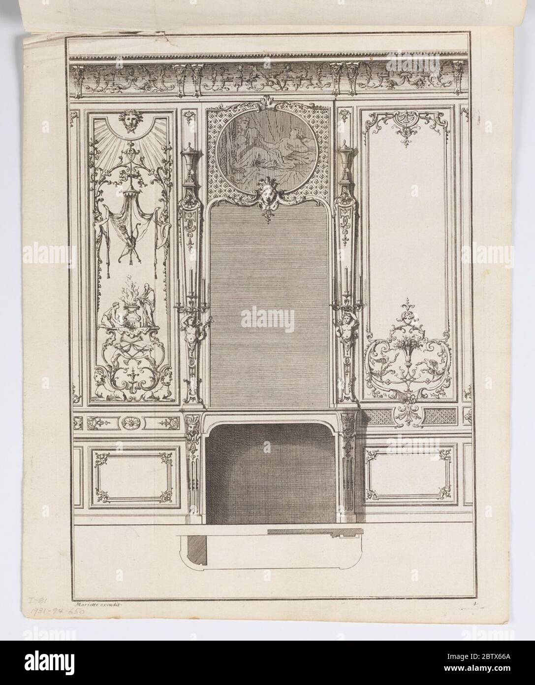 Conception pour un plan mural de cheminée et une plaque d'élévation 4. Recherche en ProgressDesign pour un mur de cheminée illustré dans le plan et l'élévation. Tôle 4. Banque D'Images