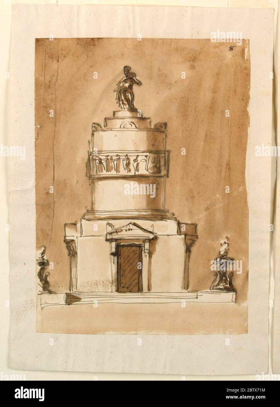 Design pour un monument sépulchral du roi Louix XVI de France. Recherche sur la variation de Progressa de 1938-88-1337. Les murs n'ont pas d'entablature, et la largeur des frontons n'est qu'un trifle plus grand que celui des cadres de porte. Banque D'Images