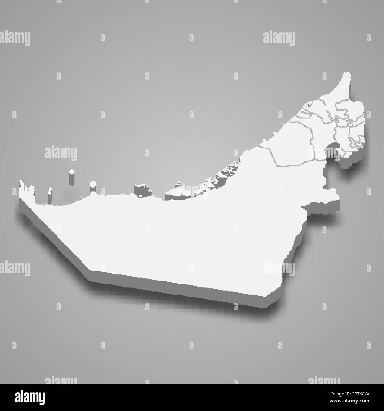 Carte 3d des Émirats arabes Unis avec frontières des régions Illustration de Vecteur