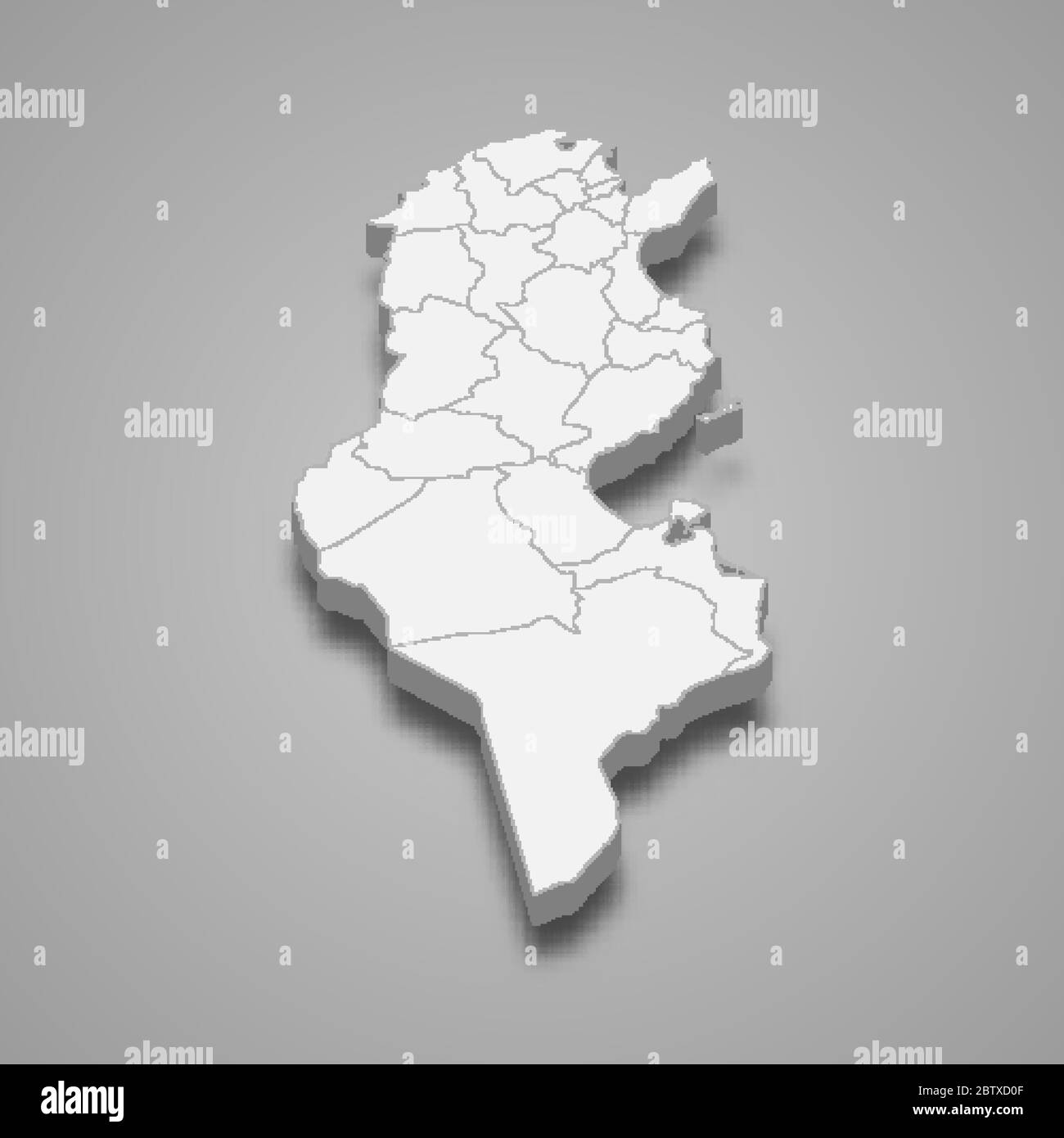 Carte 3d de la Tunisie avec frontières des régions Illustration de Vecteur