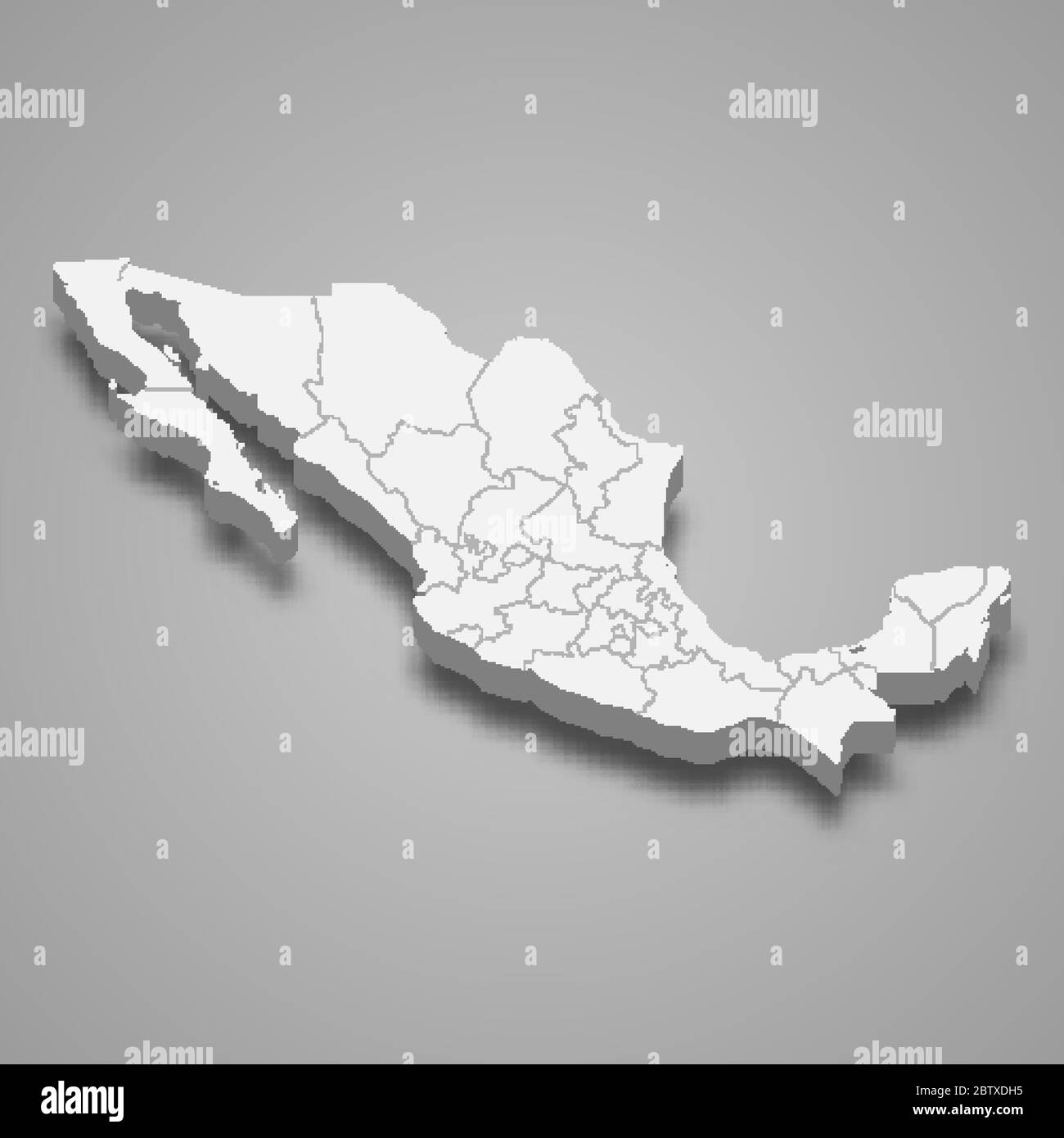 Carte 3d du Mexique avec frontières des régions Illustration de Vecteur