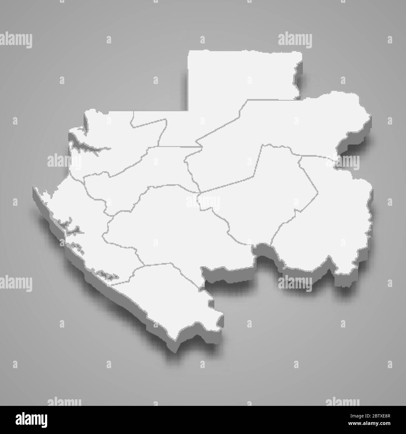 Carte 3d du Gabon avec frontières des régions Image Vectorielle Stock