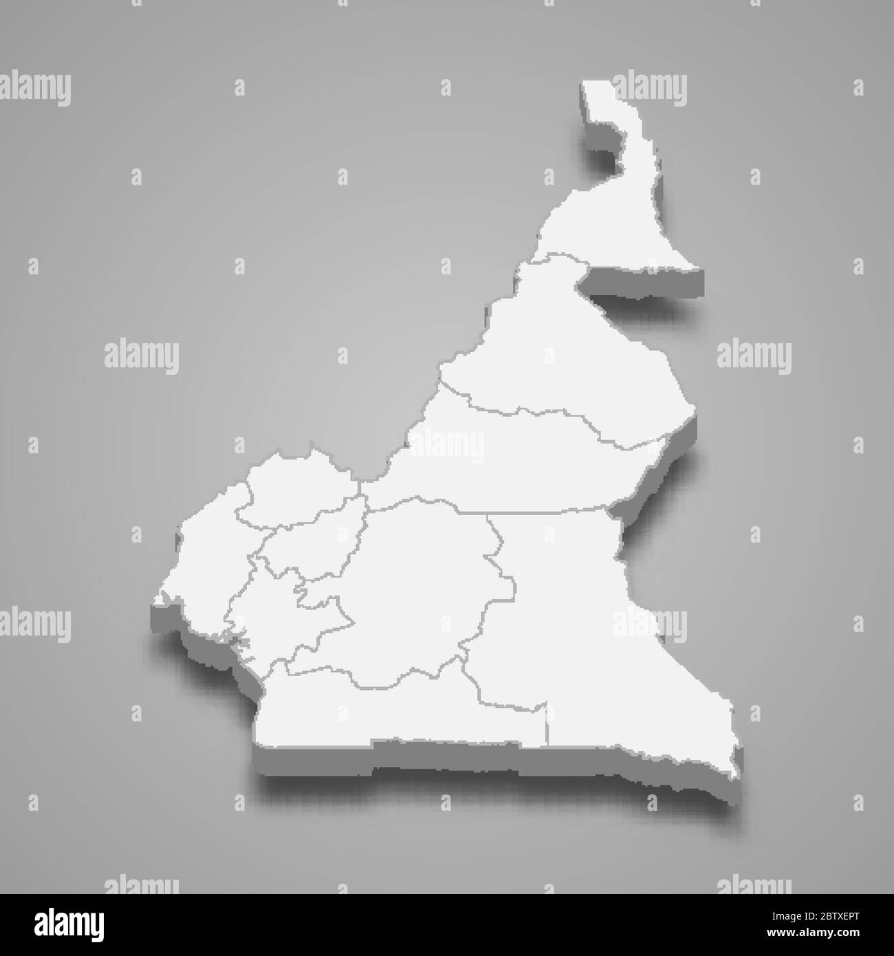 Carte 3d du Cameroun avec frontières des régions Illustration de Vecteur