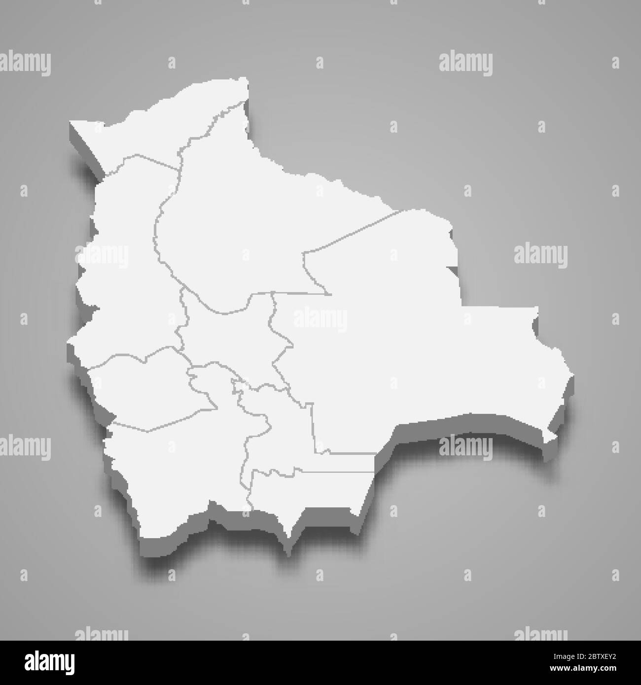 Carte 3d de la Bolivie avec frontières des régions Illustration de Vecteur