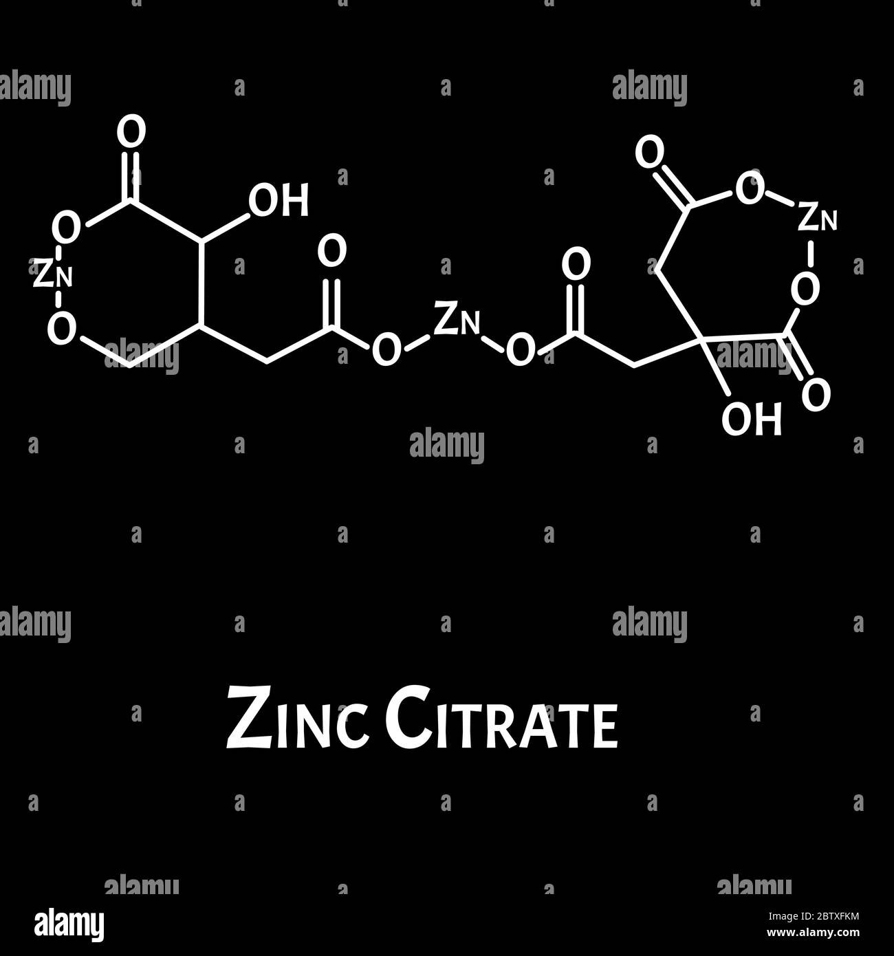 Le citrate de zinc est une formule chimique moléculaire. Infographies du zinc. Illustration vectorielle sur un arrière-plan isolé. Illustration de Vecteur