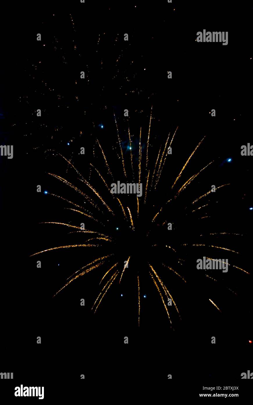 Feux d'artifice colorés sur le fond du ciel noir. Célébration. Banque D'Images