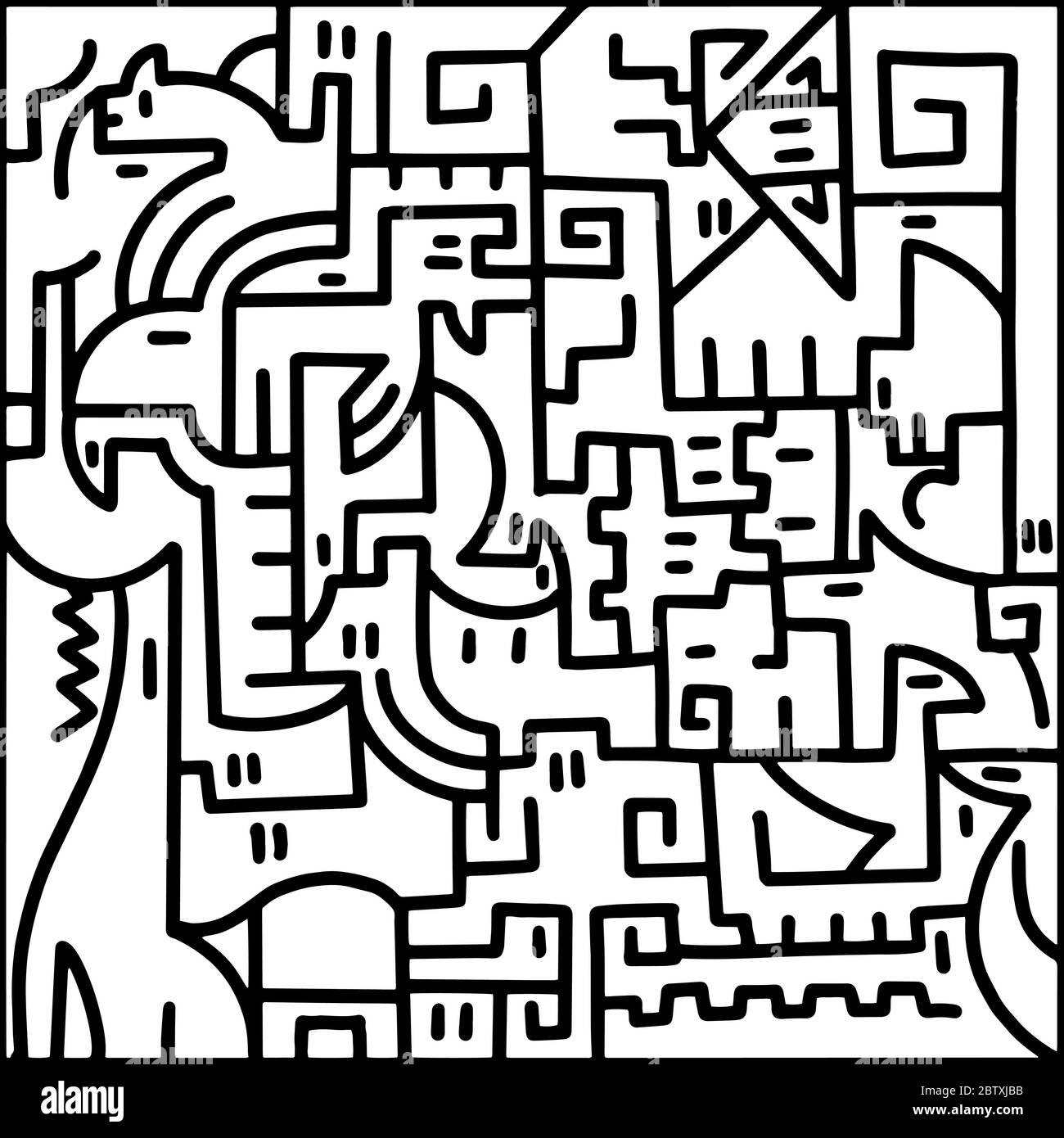 Dessin de Doodle de puzzle animal. Style enfant. Illustration de Vecteur