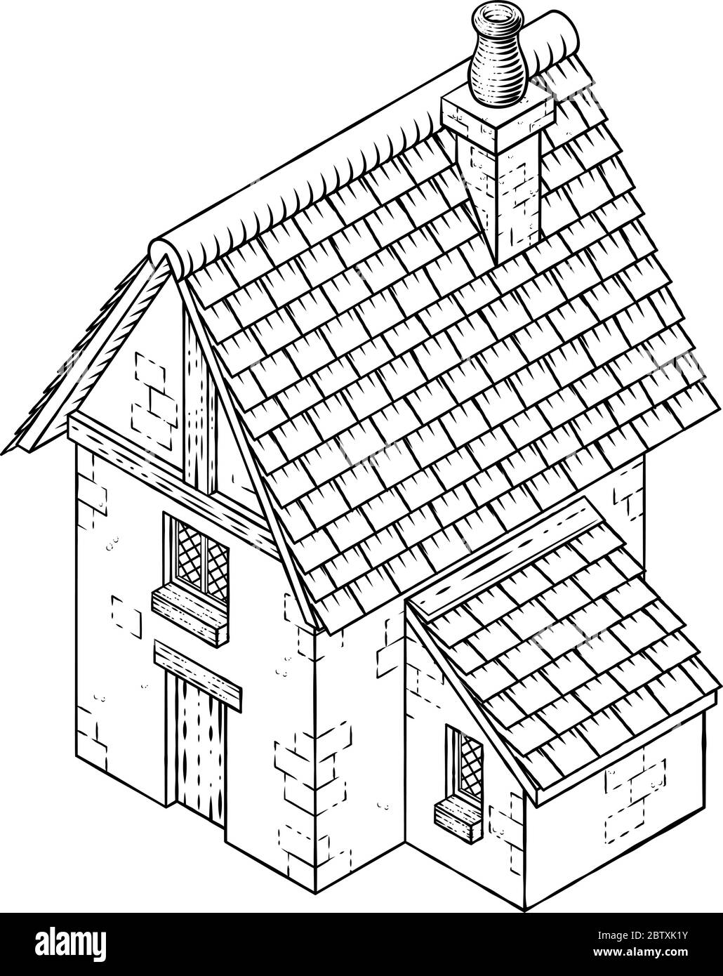 Cottage House Vintage Woodcut Building icône carte Illustration de Vecteur
