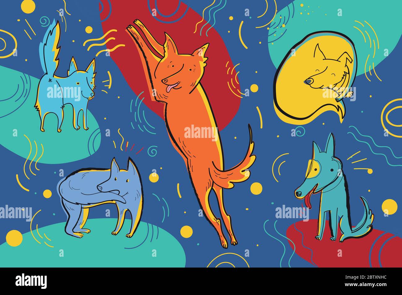 Illustration vectorielle de chiens de cirque. Personnages émotifs piments amusants. Illustration de Vecteur