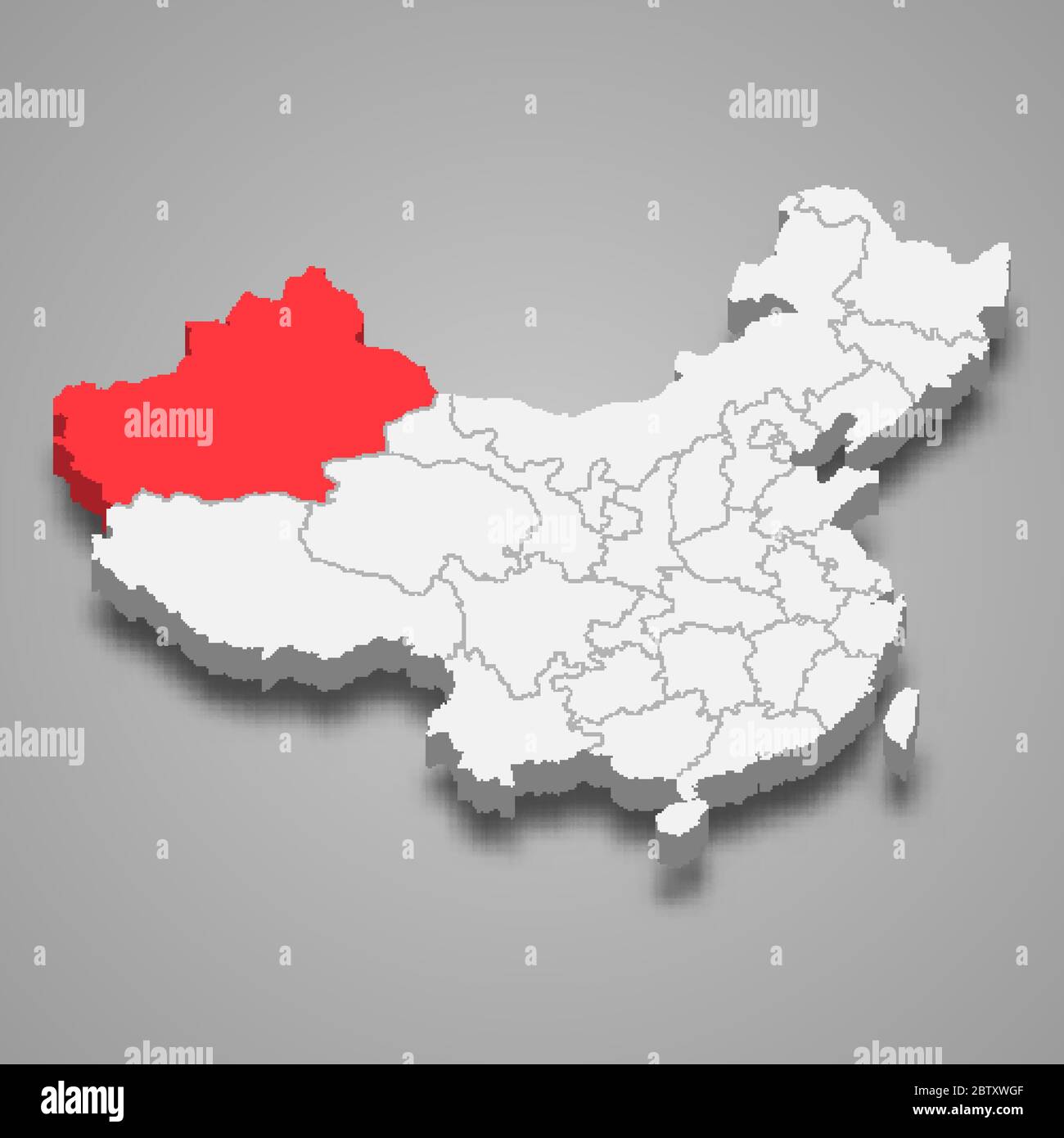 Province du Xinjiang emplacement en Chine carte 3d Illustration de Vecteur