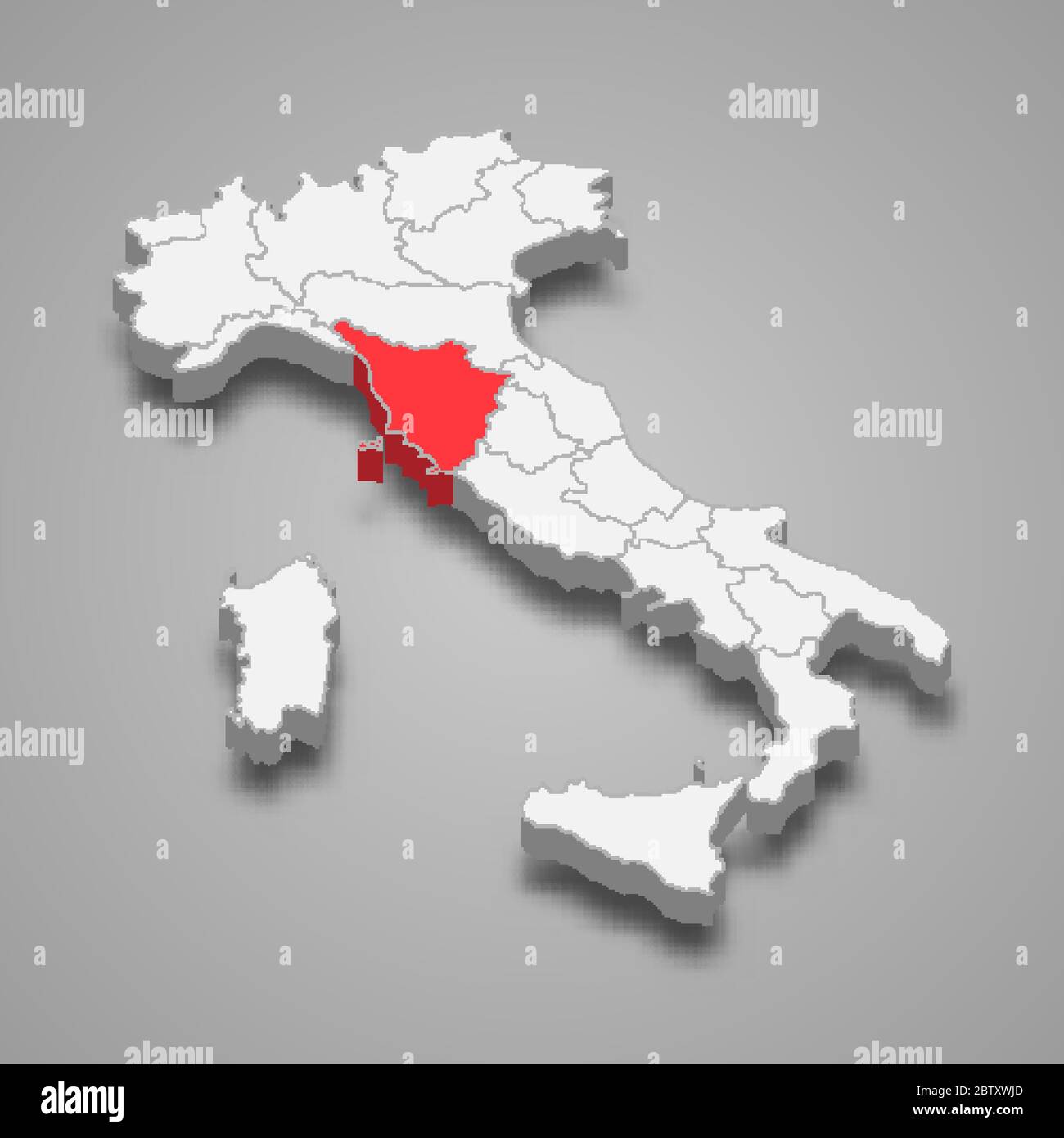 Région Toscane emplacement dans l'Italie carte 3d Illustration de Vecteur