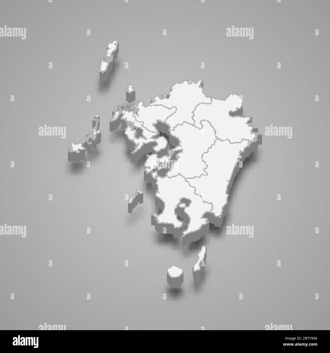 La carte 3d de Kyushu est une région du Japon Illustration de Vecteur