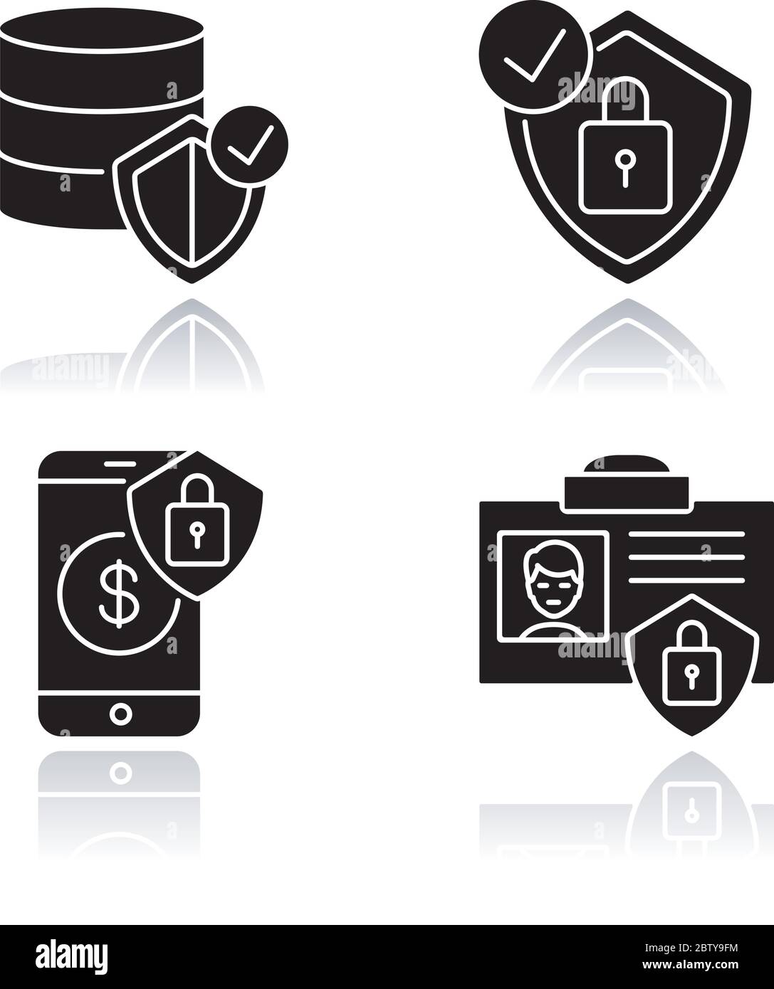 Jeu d'icônes de glyphe noir d'ombre portée de cybersécurité Illustration de Vecteur