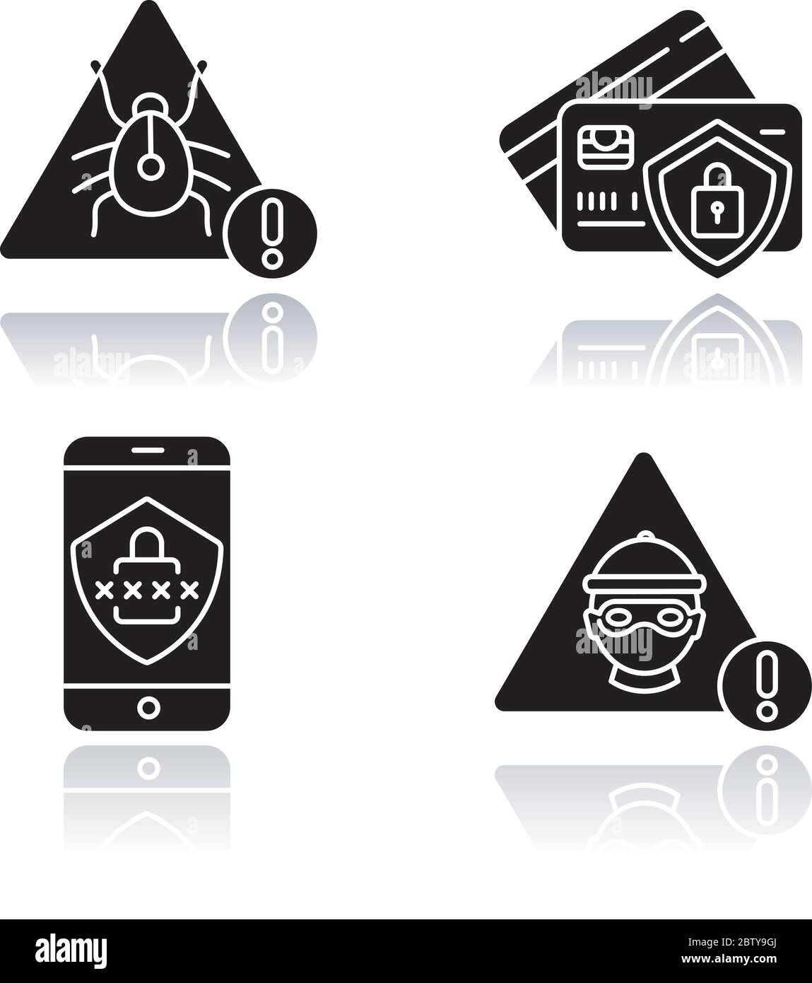Jeu d'icônes de glyphe noir d'ombre portée de cybersécurité Illustration de Vecteur