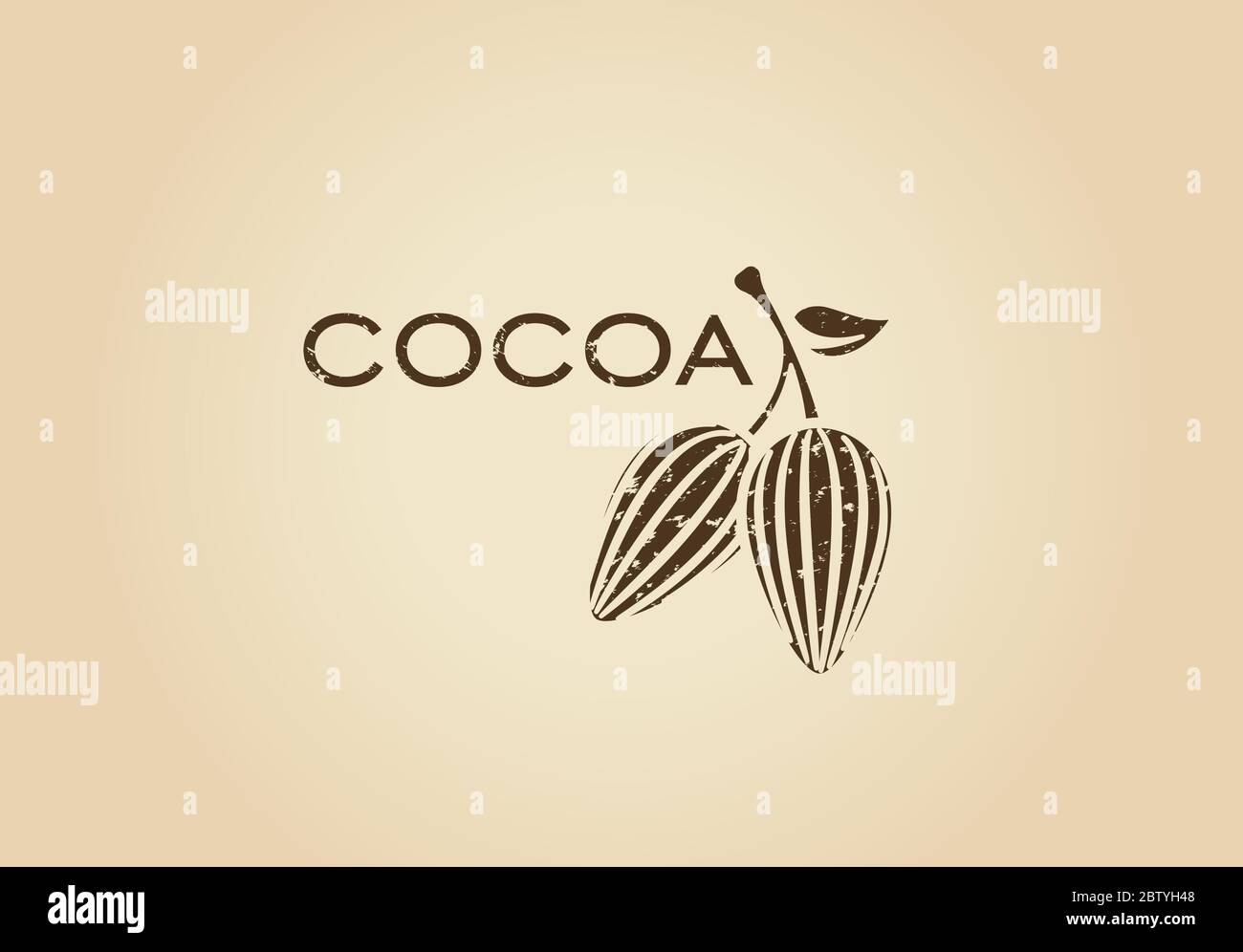 Cacao entier, logo arbre fruitier. Logotype rétro de fèves et de nibes de cacao. Icône de cacao cru, rôti et râpé. Chocolat, desserts vecteur d'ingrédients Illustration de Vecteur
