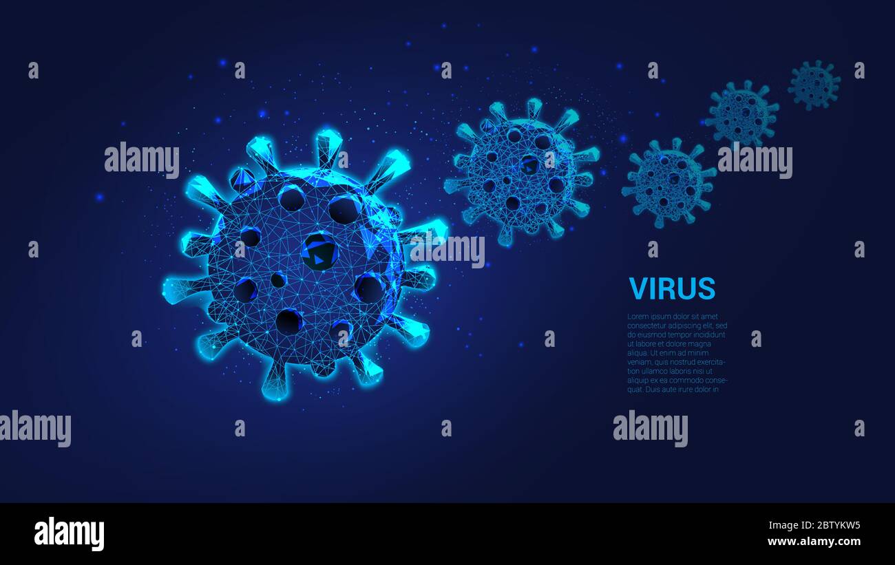 Concept de traitement et de prévention des maladies virales . Molécules du virus à partir de triangles et de points lumineux. Coronavirus. Arrière-plan de la beauté Illustration de Vecteur
