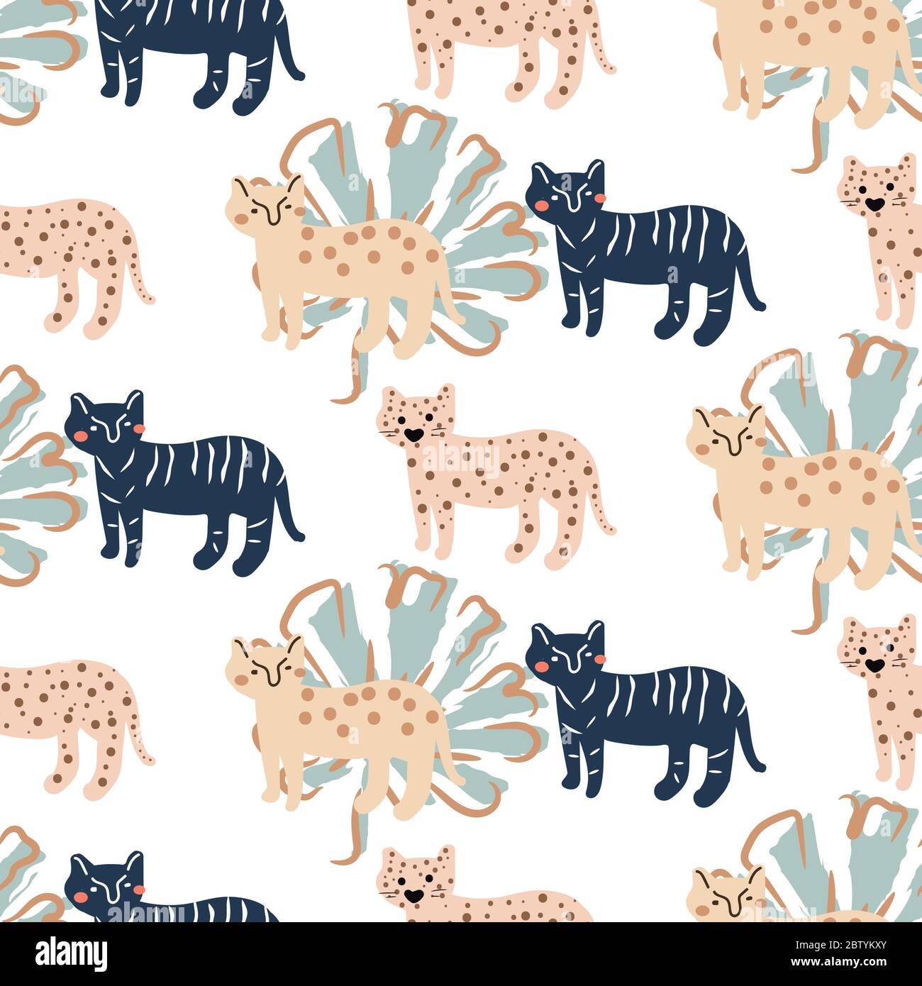 Joli motif sans couture avec feuilles de léopard et de paume. Papier cadeau moderne pour l'été. Illustration de Vecteur