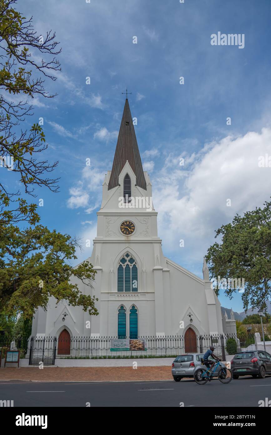 Stellenbosch, Afrique du Sud, 01 février 2020. Vue de l'église mère Moederkerk, exemple typique de l'architecture héritée du Cap-Néerlandais Banque D'Images