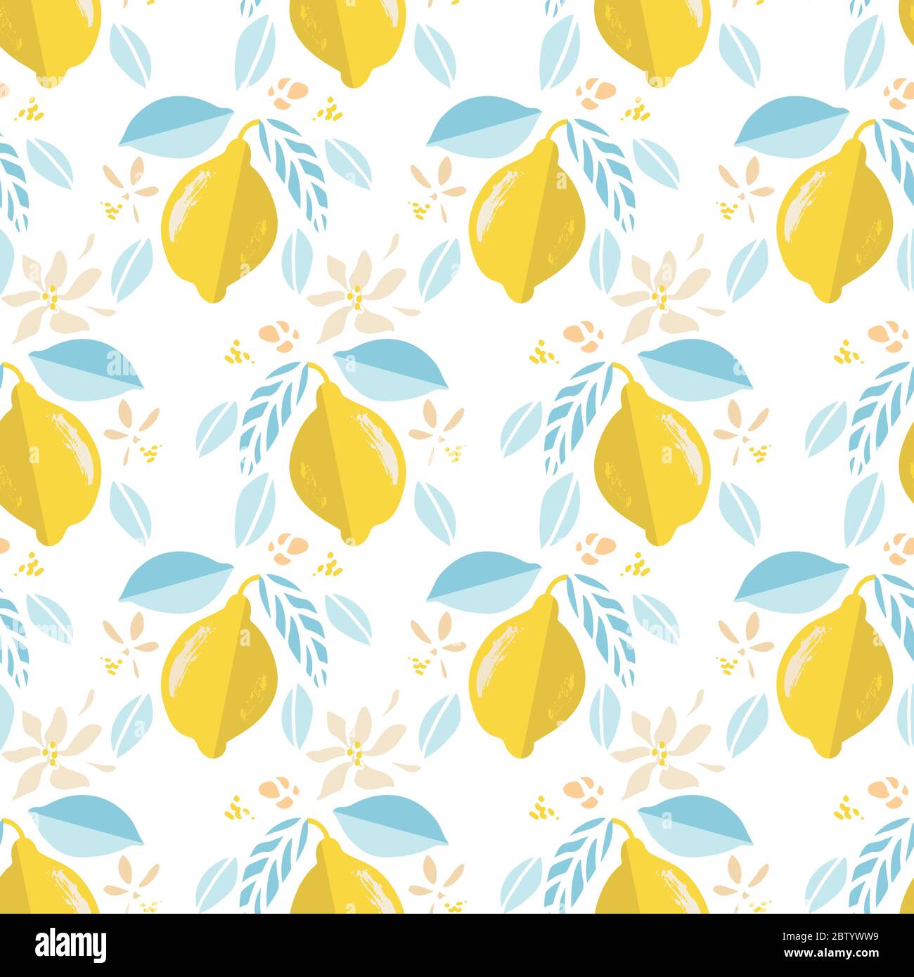 Motif vectoriel tropical moderne aux agrumes et aux agrumes. Motif de citrus texturé brillant dessiné à la main avec feuille et bouton sur fond blanc. Décor estival simple et élégant. Illustration de Vecteur