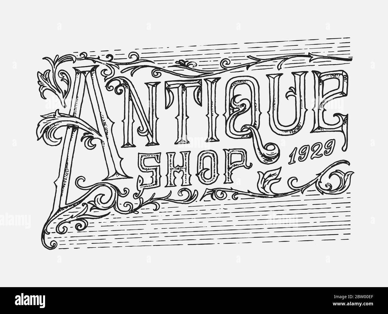 Étiquette cadre antique. Carte vintage. Badge Shop. Ancien logo WESTERN victorien pour t-shirt et typographie. Ancienne esquisse gravée à la main. Illustration de Vecteur