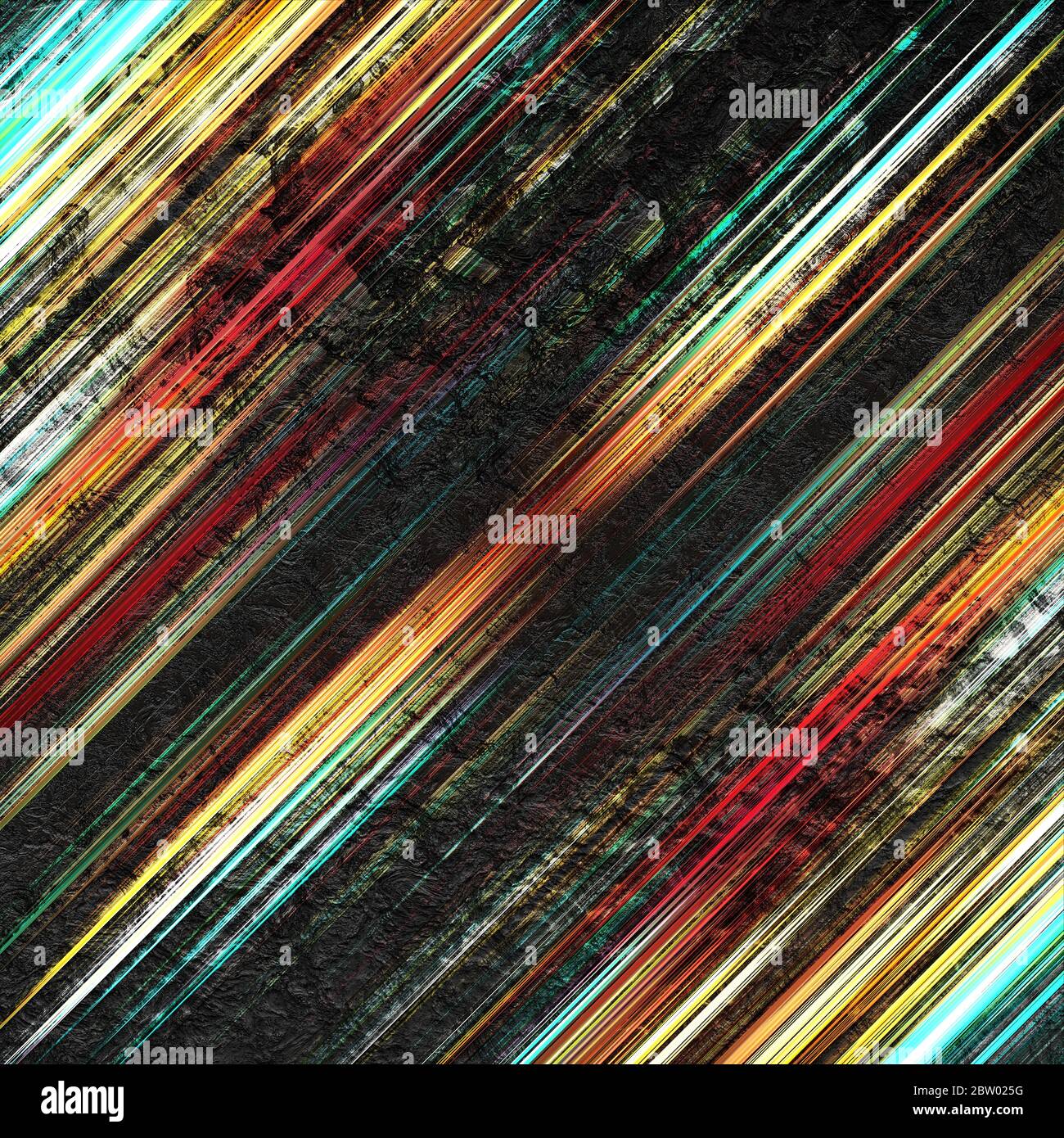 Lignes décoratives et métalliques sur fond noir et noir brillant, lignes rouges orange et turquoise Banque D'Images
