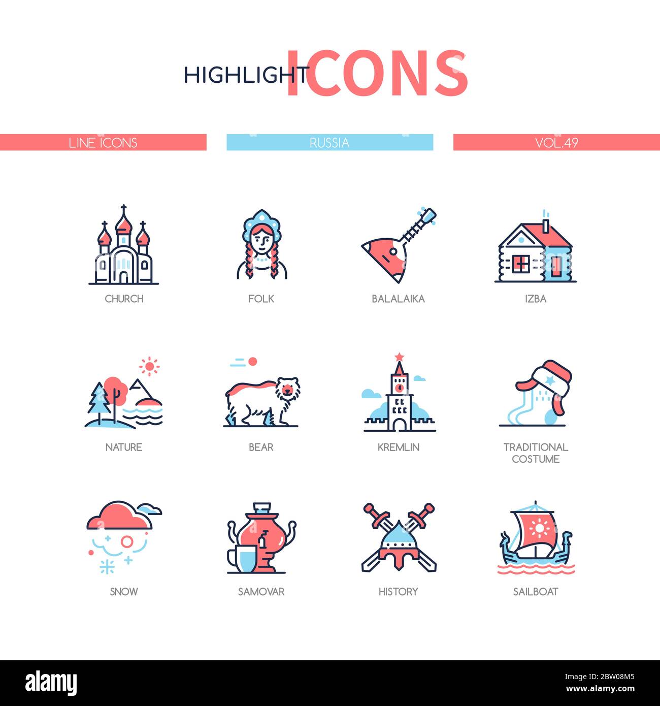 Russie - ensemble d'icônes de style moderne Illustration de Vecteur
