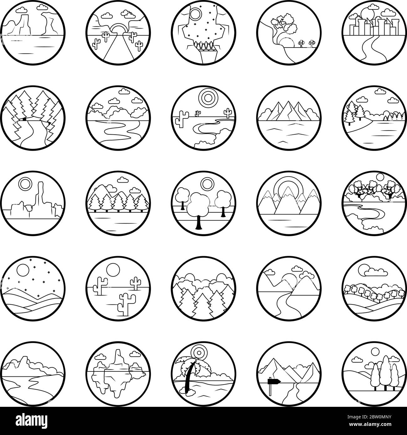 icône de plage et paysages sur fond blanc, style de ligne, illustration vectorielle Illustration de Vecteur