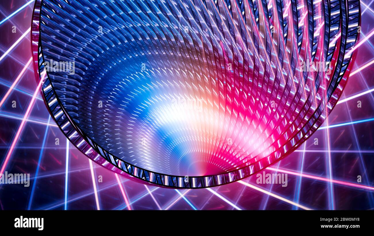 Technologie futuriste avec faisceaux lumineux rétro colorés, arrière-plan abstrait généré par ordinateur, rendu 3D Banque D'Images