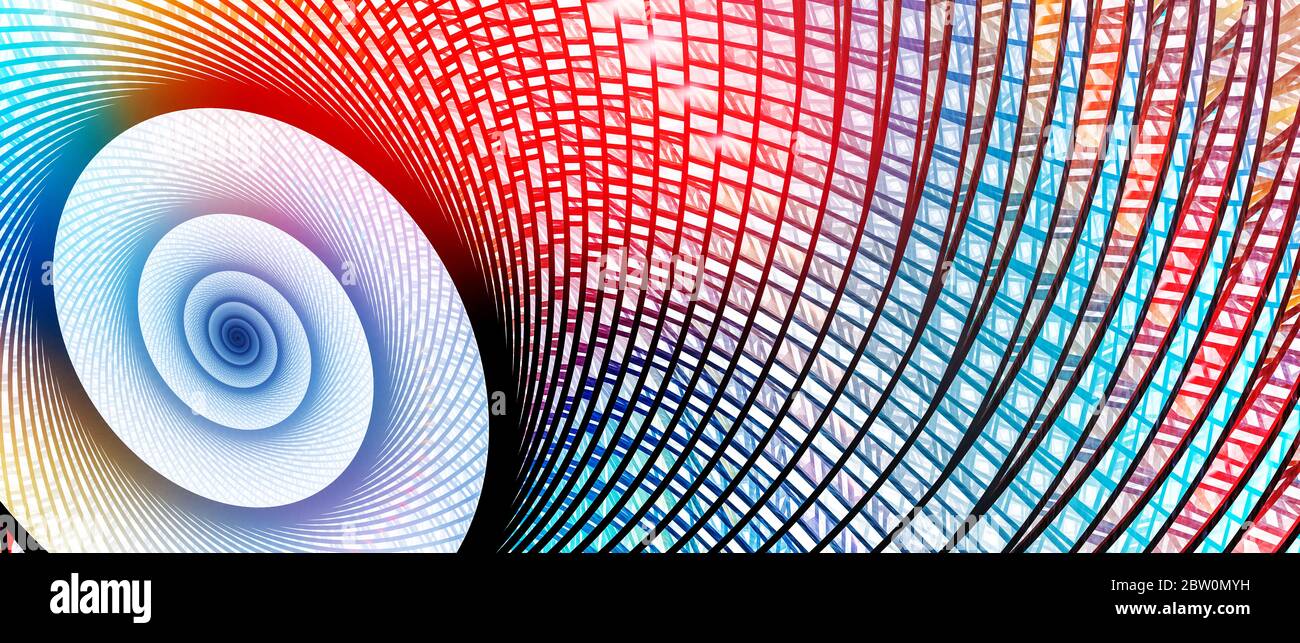 Illustration de la géométrie en spirale lumineuse colorée, arrière-plan abstrait généré par ordinateur, rendu 3D Banque D'Images