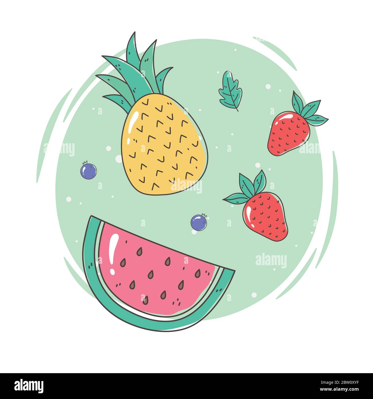 alimentation saine alimentation alimentation fruits frais ananas pastèque et fraises illustration vectorielle Illustration de Vecteur