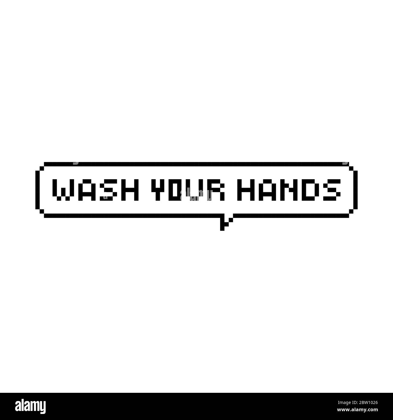 Pixel art 8-bit parole bulle dire se laver les mains, quarantaine ...