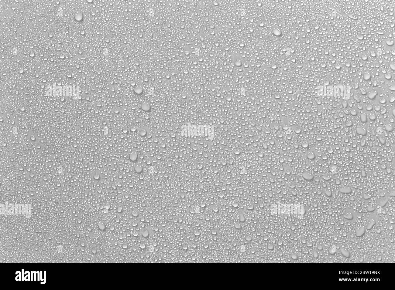 Le concept de gouttes de pluie tombant sur un fond gris Résumé surface blanche humide avec des bulles à la surface gouttes d'eau réalistes et pures Banque D'Images