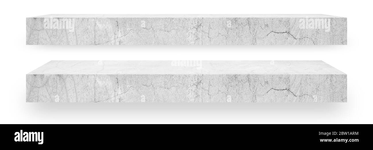 2 étagères en ciment à différents niveaux sont un style loft classique adapté pour placer des produits, des marchandises et ont un doux brillant mince, belle isolation inférieure Banque D'Images