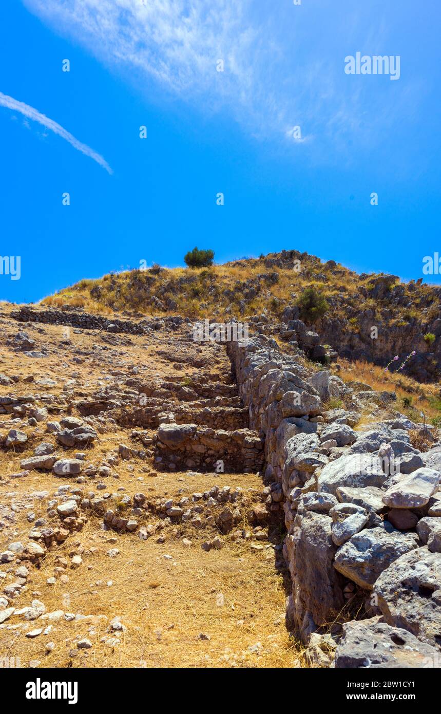 Le site archéologique de Midea, une ville des anciens Mycéniens à Péloponnèse, Grèce. Banque D'Images