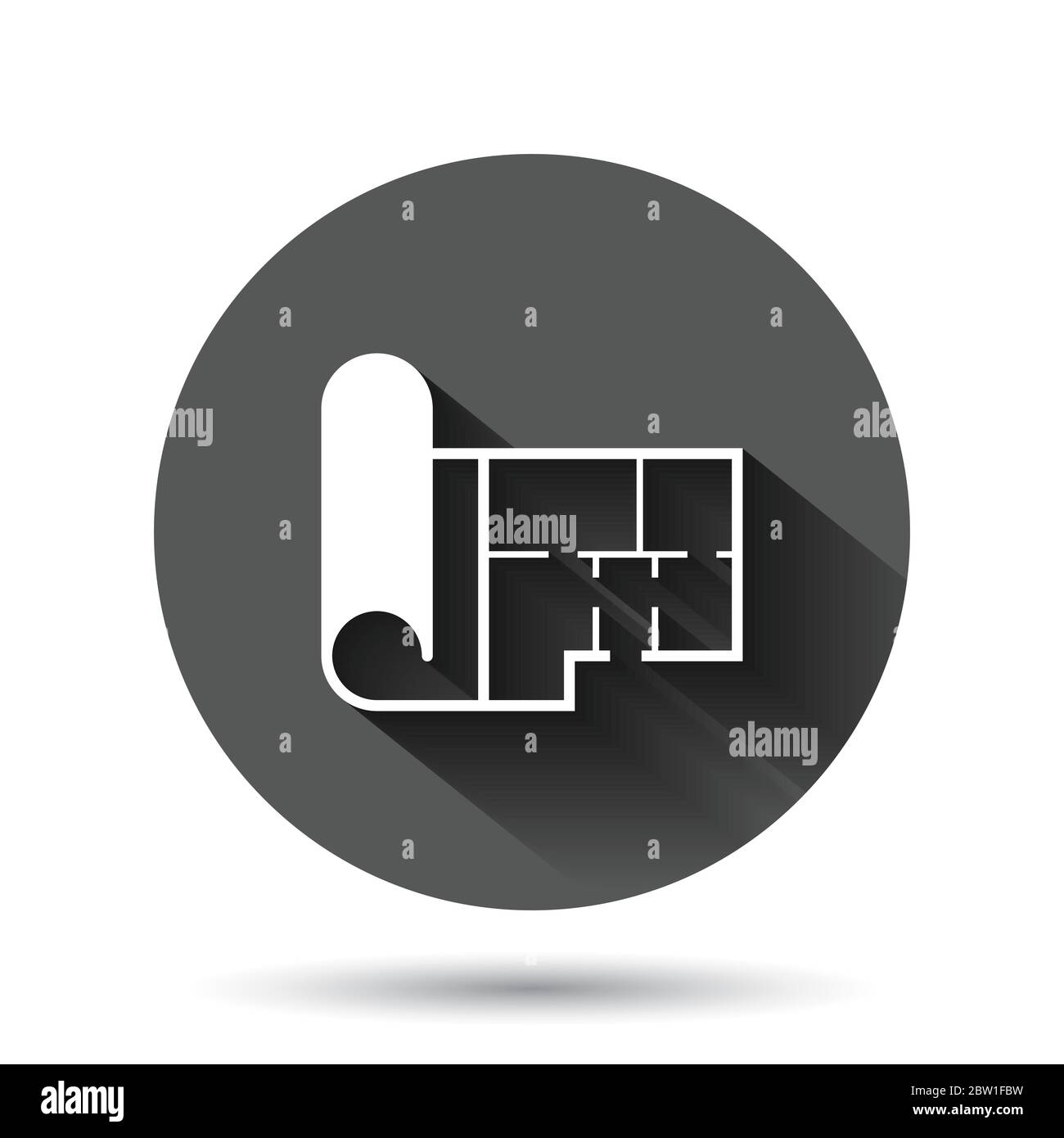 Chambre de style moderne. Illustration vectorielle sur fond noir rond avec effet d'ombre longue. Maison projet cercle bouton affaires co Illustration de Vecteur