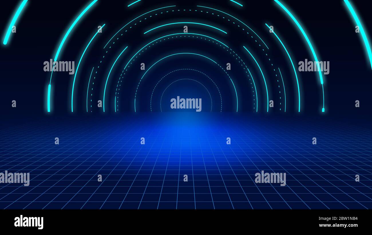 Les points, les lignes et les plans constituent des canaux spatiaux de perspective, des tunnels et des arrière-plans de concept de Big Data de la technologie abstraite Internet. Banque D'Images