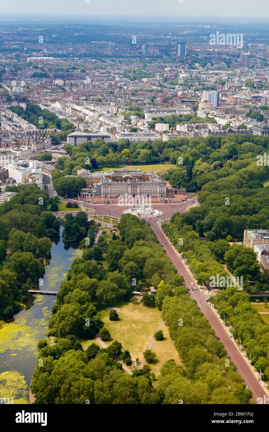 Vue aérienne du Mall et de Buckingham Palace, Londres, Royaume-Uni Banque D'Images