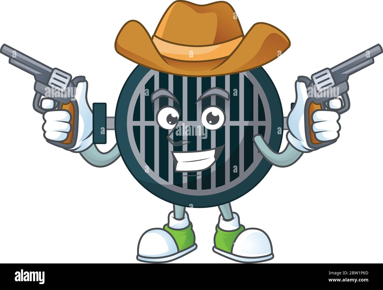 Dessin de dessin de cow-boy masculin de pistolets de maintien de grill. Illustration vectorielle Illustration de Vecteur