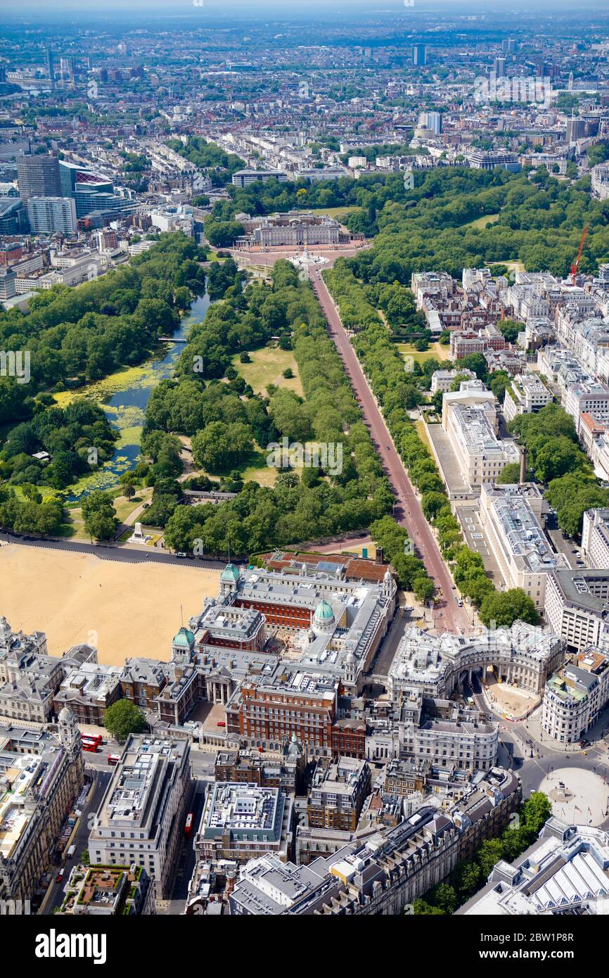 Vue aérienne du Mall et de Buckingham Palace, Londres, Royaume-Uni Banque D'Images