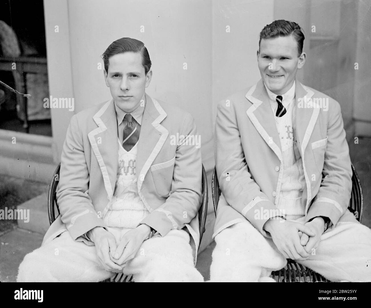 A M Turner (à gauche) et G Keppel (à droite) de l'équipage du Cambridge Boat. 1938 Banque D'Images