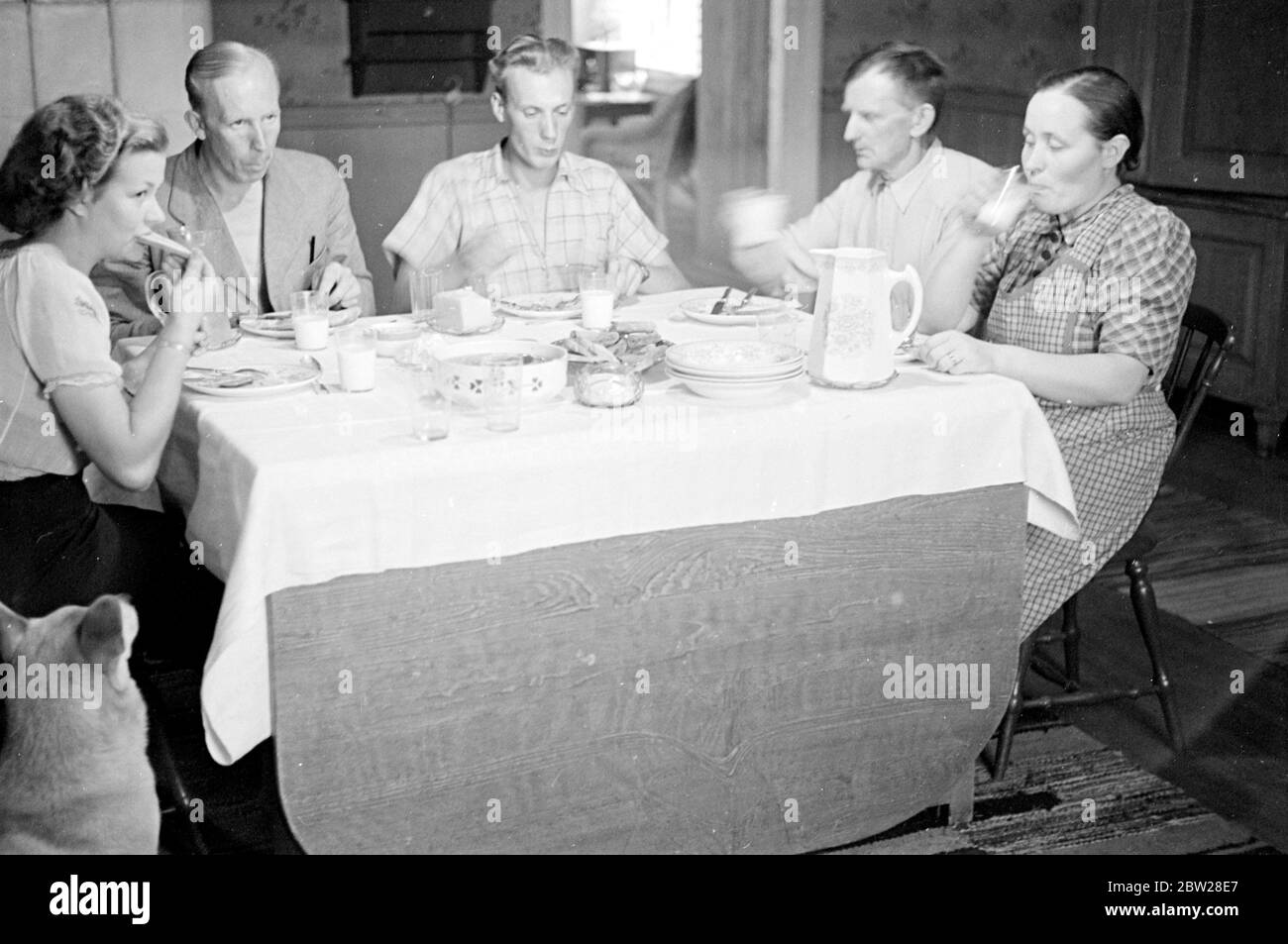 Agriculteurs Finlande - vie quotidienne finlandaise Académie forestière de Korkeakoski 1939 à partir d'une série ces hommes ont construit la ligne Mannerheim - la zone finlandaise des fortifications frontalières a été conçue et construite entièrement par le peuple finlandais. Les ingénieurs finlandais ont commencé à travailler sur la ligne en 1937, mais ce n'est qu'à l'été 1939 que le travail a été accéléré et achevé. Puis, conscients des dangers d'une frontière faible, les jeunes finlandais et les étudiants ont abandonné leurs vacances d'été afin de contribuer volontairement à la construction de pièges à chars et de fortifications. Banque D'Images